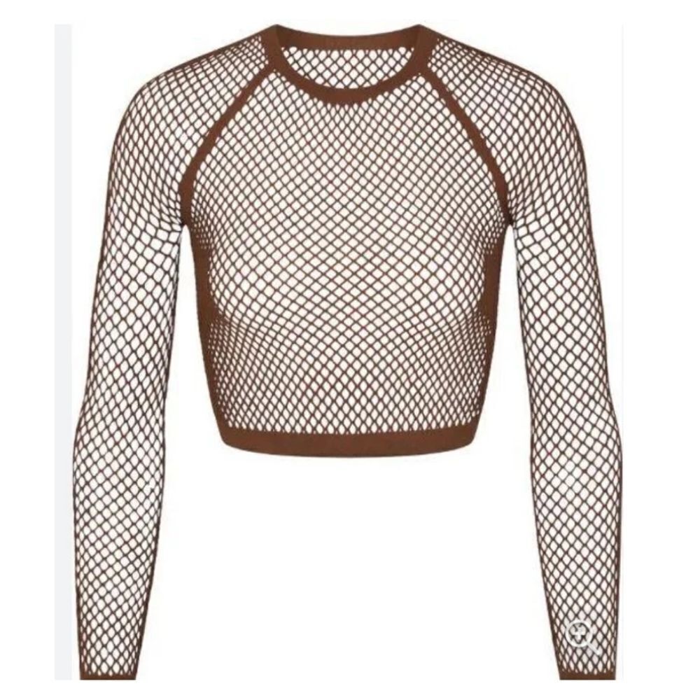 SKIMS Women's Cocoa brown Cover Up Long Sleeve Cropped Top Size M-XL